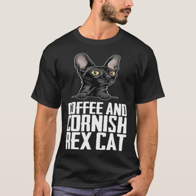 Coffee and cornish rex cat T-Shirt (Front)