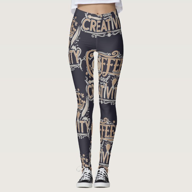 Coffee and Creativity Typography Leggings (Front)