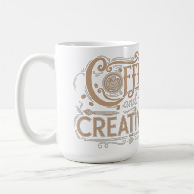 Coffee and Creativity Typography Mug (Left)