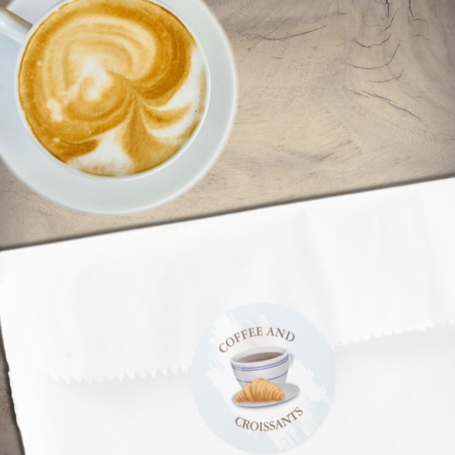 Coffee and Croissants Bridal Shower Classic Round Sticker (Creator Uploaded)