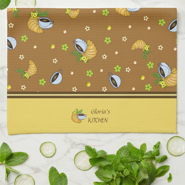 Coffee and croissants  tea towel (Folded)