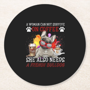 Coffee And Dog Coffee And French Bulldog Gifts Round Paper Coaster
