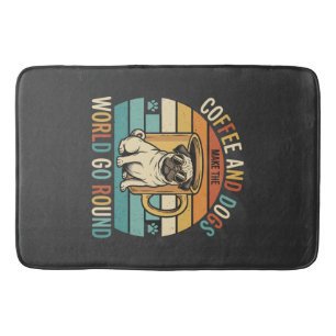 Coffee and Dogs Retro Pug Lover Bath Mat