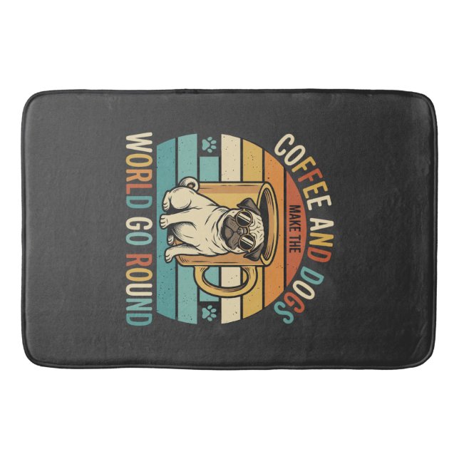 Coffee and Dogs Retro Pug Lover Bath Mat (Front)