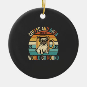 Coffee and Dogs Retro Pug Lover Ceramic Tree Decoration