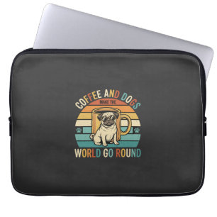 Coffee and Dogs Retro Pug Lover Laptop Sleeve