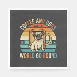 Coffee and Dogs Retro Pug Lover Napkin