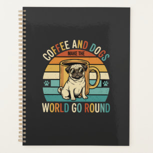Coffee and Dogs Retro Pug Lover Planner