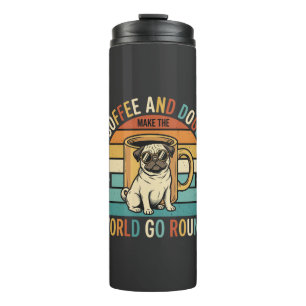 Coffee and Dogs Retro Pug Lover Thermal Tumbler