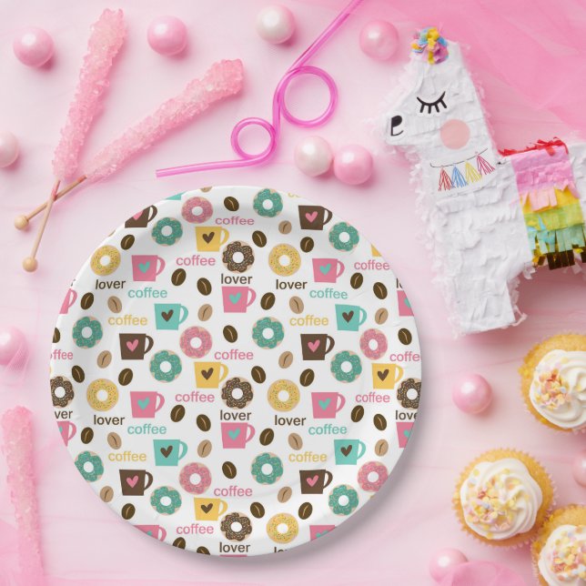 Coffee and Donut Pattern  Paper Plate (Party)