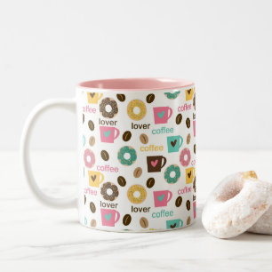 Coffee and Donut Pattern  Two-Tone Coffee Mug