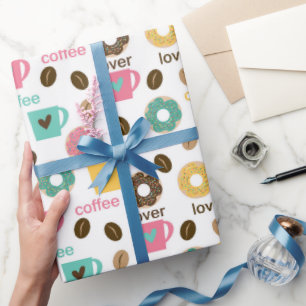 Coffee and Donut Pattern Wrapping Paper