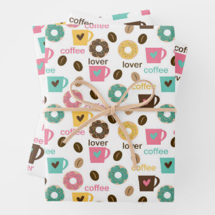 Coffee and Donut Pattern Wrapping Paper Sheet