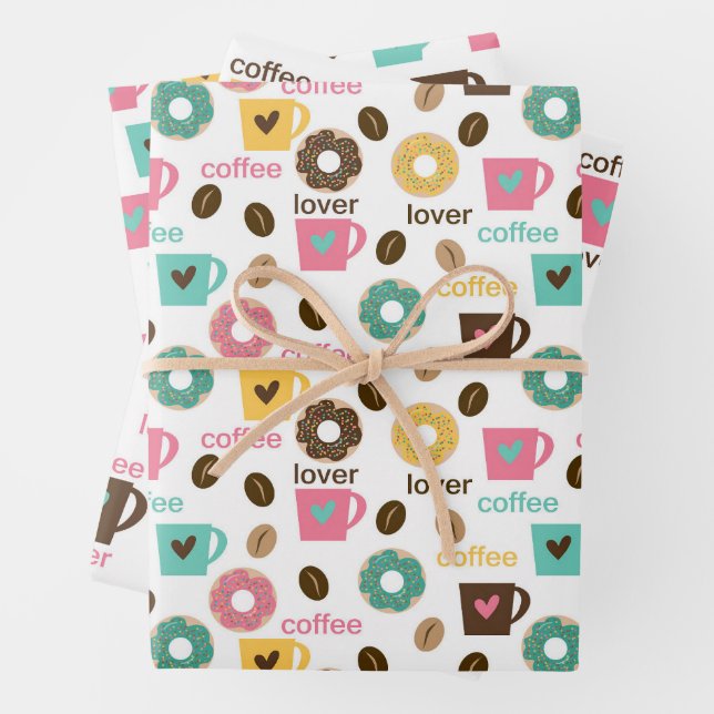 Coffee and Donut Pattern  Wrapping Paper Sheet (In situ)