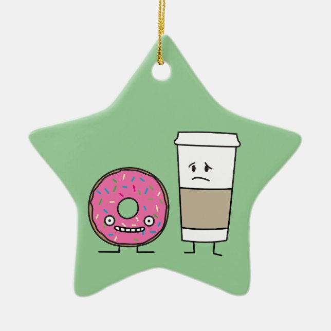 Coffee and Doughnut Ceramic Tree Decoration (Front)