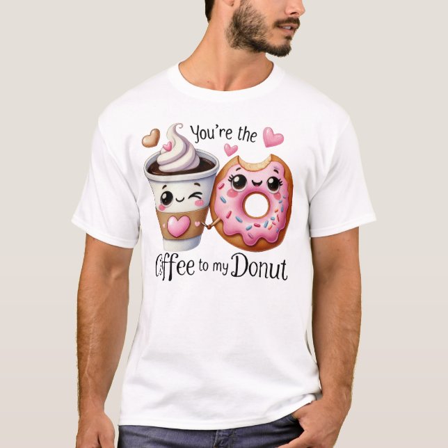 Coffee and Doughnut Kawaii Food Art T-Shirt (Front)