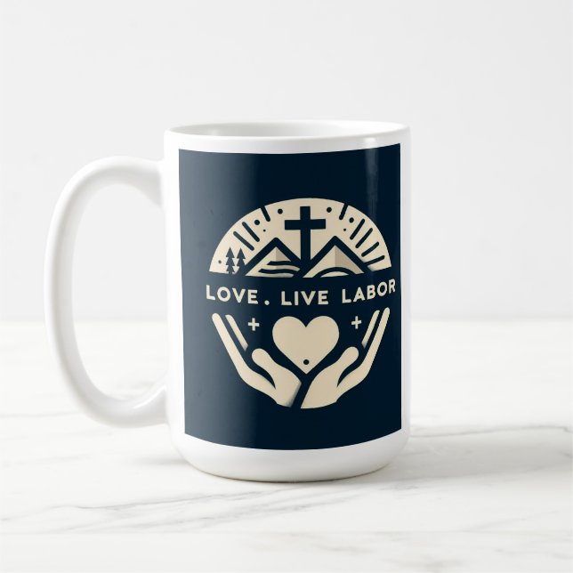 Coffee and Faith: Love. Live. Labour.  Coffee Mug (Left)