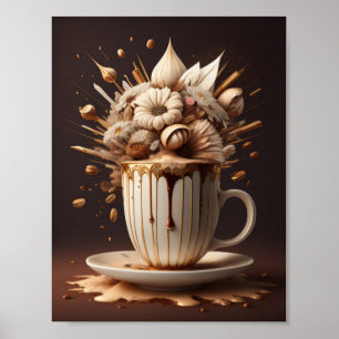 Coffee and flowers modern art poster