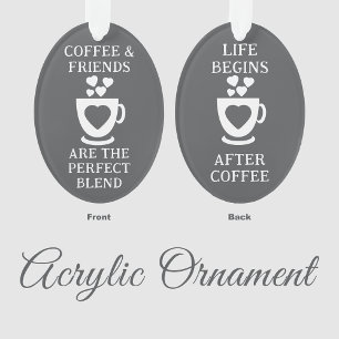 Coffee and friends love hearts grey ornament