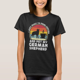 Coffee And German Shepherd Dog Retro GSP Dad Mum T-Shirt