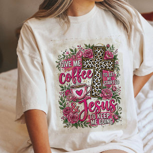 Coffee And Jesus Pink Floral Leopard Cross Quote Tri-Blend Shirt