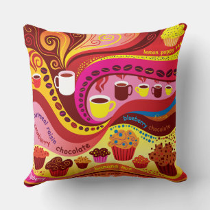Coffee and Muffins Pattern Cushion
