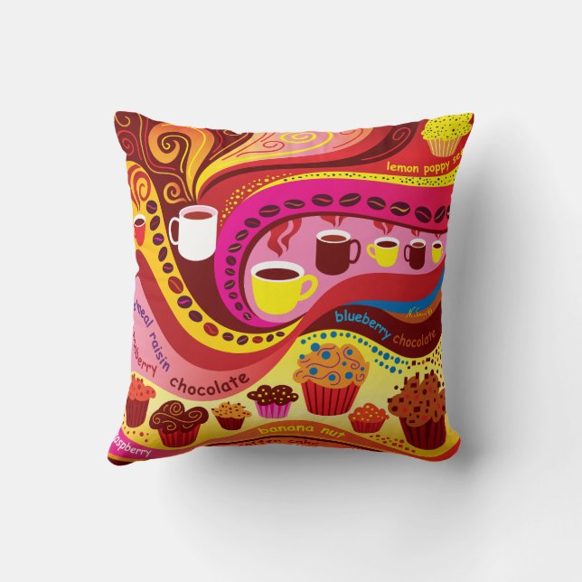 Coffee and Muffins Pattern Cushion (Back)