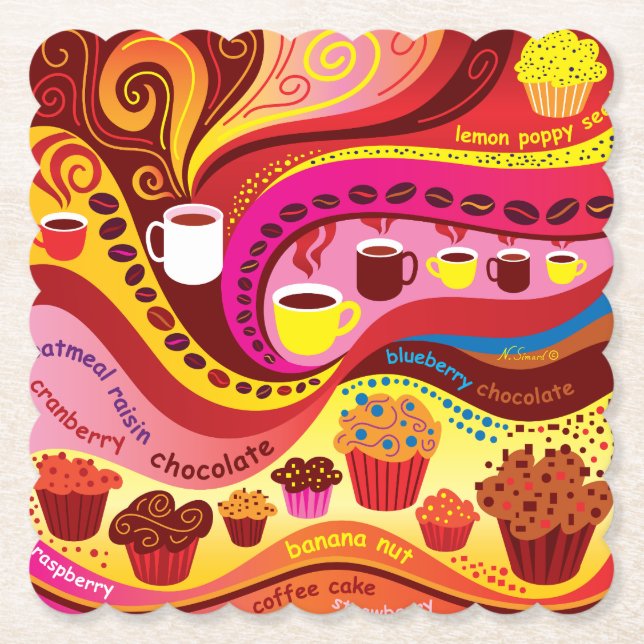 Coffee and Muffins Pattern Paper Coaster (Front)