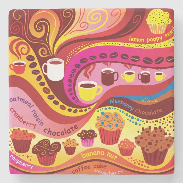 Coffee and Muffins Pattern Stone Coaster (Front)