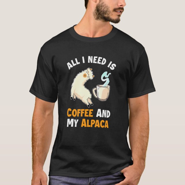 Coffee And My Alpaca Pako Lama Huacaya Alpaca Bree T-Shirt (Front)