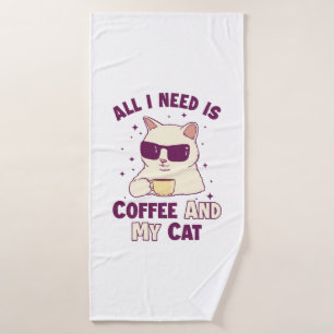 Coffee and my Cat Cat Daddy Cat Mum Cat Lovers Bath Towel