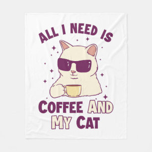 Coffee and my Cat Cat Daddy Cat Mum Cat Lovers Fleece Blanket