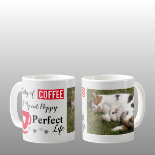 Coffee and my cat perfect life grey red photo mug