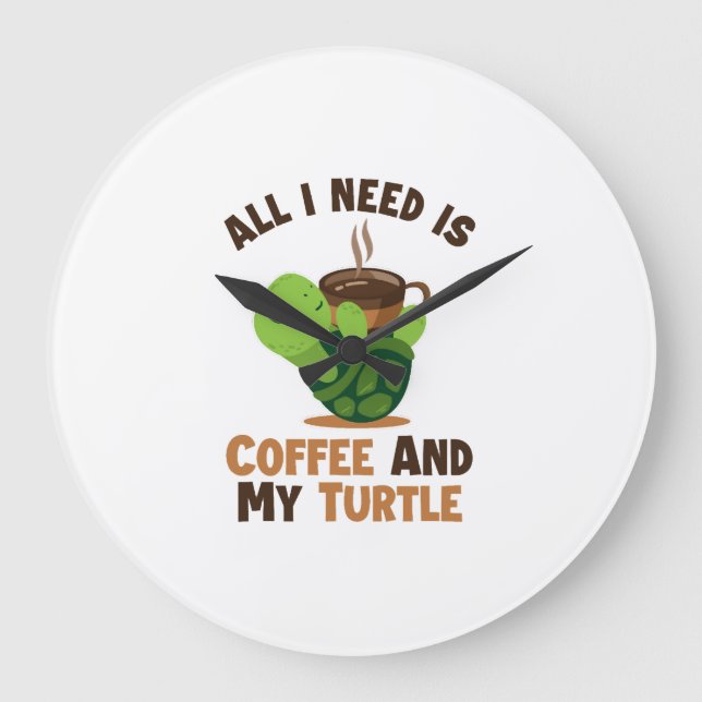 Coffee and my Turtle Tortoise Painted Lover Turtle Large Clock (Front)