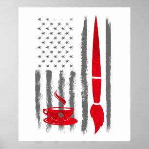 Coffee and Paint - Vintage USA American Flag for Poster