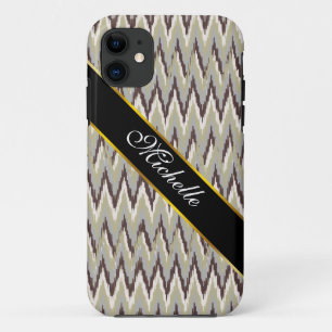Coffee and Sage iKat ZigZag Pattern iPhone 11 Case