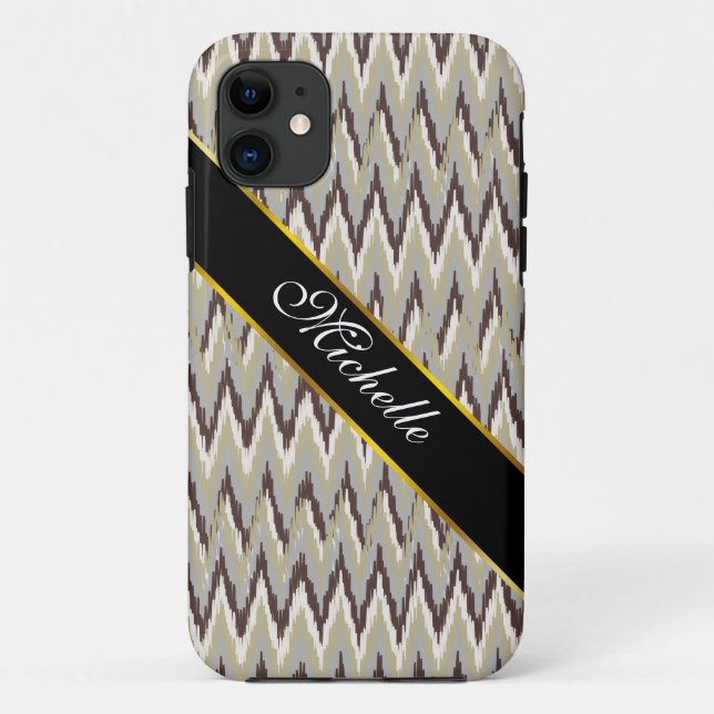 Coffee and Sage iKat ZigZag Pattern Case-Mate iPhone Case (Back)