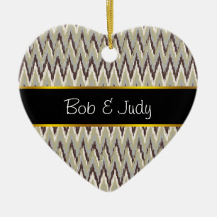 Coffee and Sage iKat ZigZag Pattern Ceramic Tree Decoration