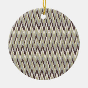 Coffee and Sage iKat ZigZag Pattern Ceramic Tree Decoration