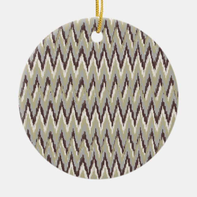 Coffee and Sage iKat ZigZag Pattern Ceramic Tree Decoration (Front)