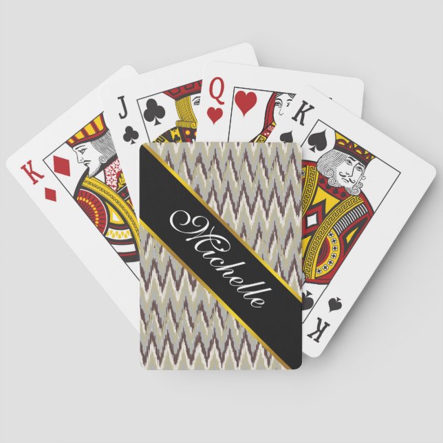 Coffee and Sage iKat ZigZag Pattern Playing Cards (Back)