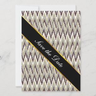 Coffee and Sage iKat ZigZag Pattern Save The Date