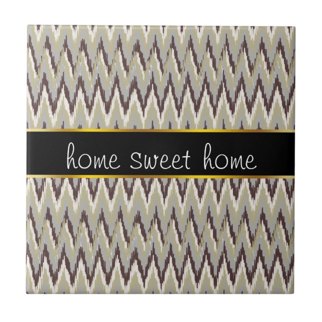Coffee and Sage iKat ZigZag Pattern Tile (Front)