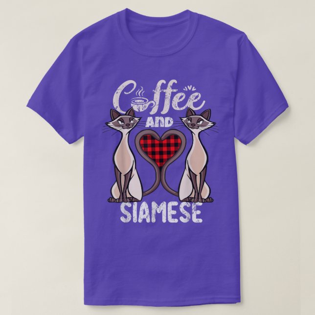 Coffee and Siamese Cat Plaid Heart Kitten Cat Siam T-Shirt (Design Front)