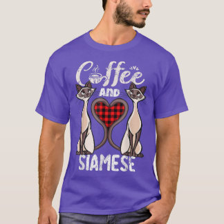 Coffee and Siamese Cat Plaid Heart Kitten Cat Siam T-Shirt