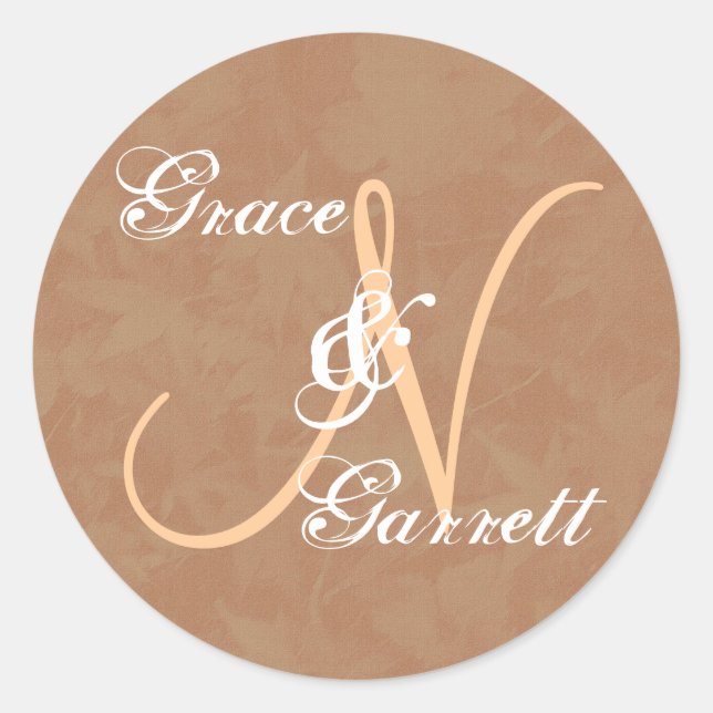 Coffee and Tan Monogram N or Any Initial V6 Classic Round Sticker (Front)
