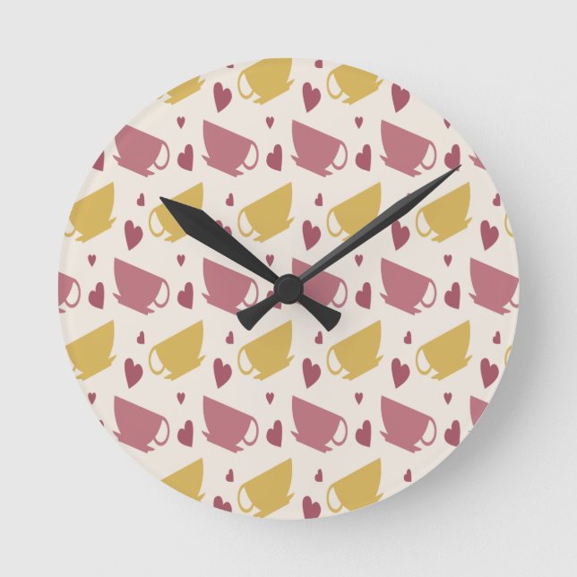 Coffee and Tea Cup Themed Round Clock (Front)