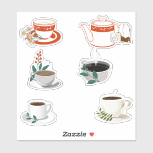 Coffee and Tea Cups Custom-Cut Vinyl Sticker