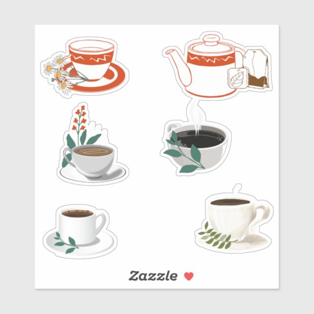Coffee and Tea Cups Custom-Cut Vinyl Sticker (Sheet)