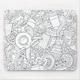 Coffee And Tea Doodle Mouse Mat